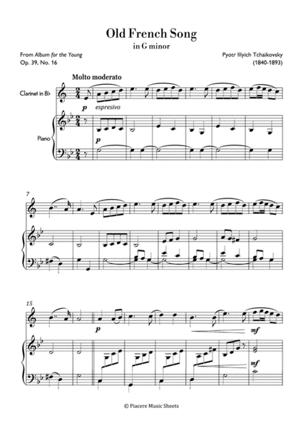Tchaikovsky - Old French Song in G minor - Easy image number null