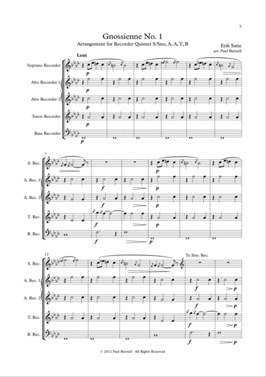 Gnossienne No. 1 Recorder scores gallery preview page 3