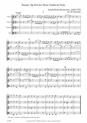 Sonata Op.34-6 for Three Violins & Viola