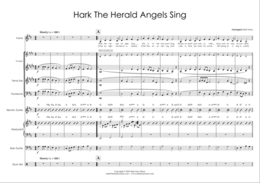 Hark The Herald Angels Sing (3 horns, rhythm section, optional vocal) Jazz Ensemble scores gallery preview page 1