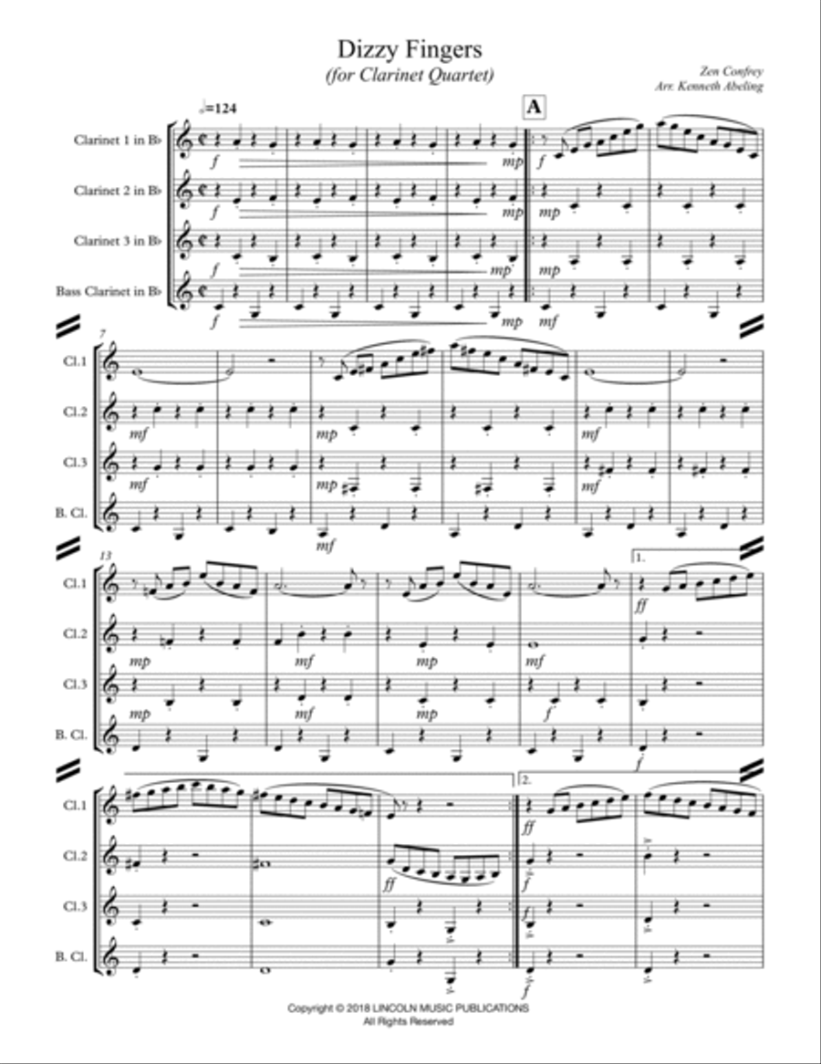 Dizzy Fingers (for Clarinet Quartet) Clarinet Quartet scores gallery preview page 2