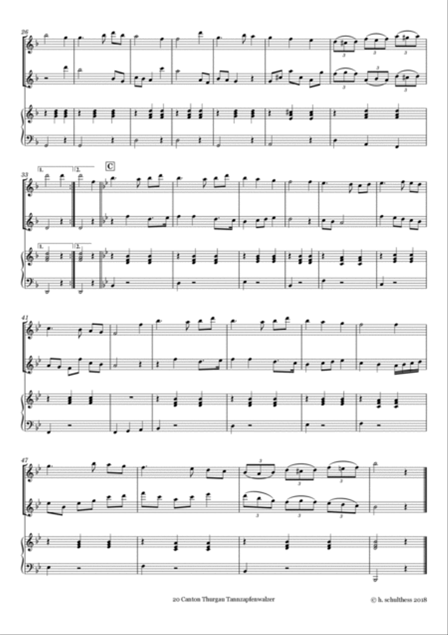 Swiss Folk Dance for two flutes and piano – 20 Canton Thurgau – Tannzapfenwalzer Flute Duet scores gallery preview page 3