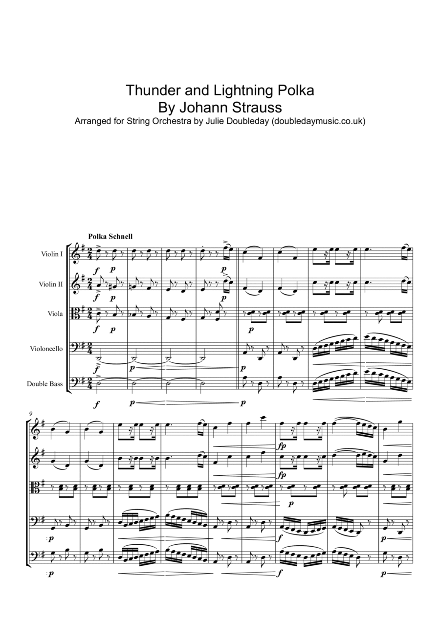 Thunder and Lightning Polka By Johann Strauss Arranged for String Orchestra String Orchestra scores gallery preview page 1