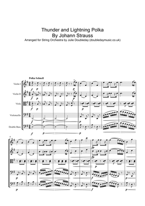 Book cover for Thunder and Lightning Polka By Johann Strauss Arranged for String Orchestra
