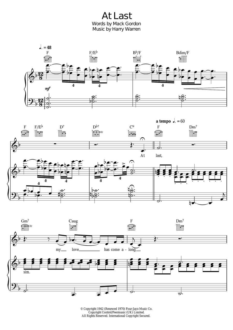 At Last Piano, Vocal scores gallery preview page 1