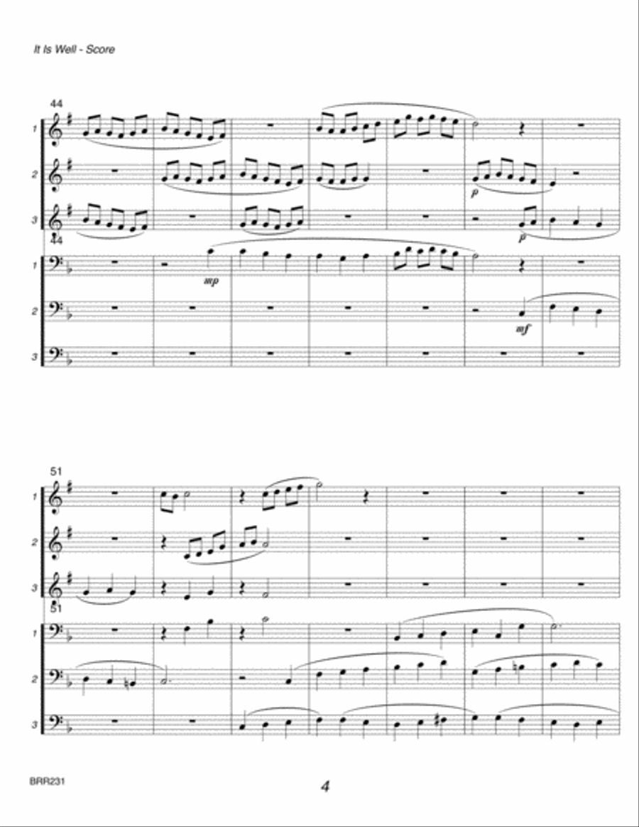 IT IS WELL WITH MY SOUL - 3 TRUMPETS and 3 TROMBONES (unaccompanied) Brass Ensemble scores gallery preview page 4