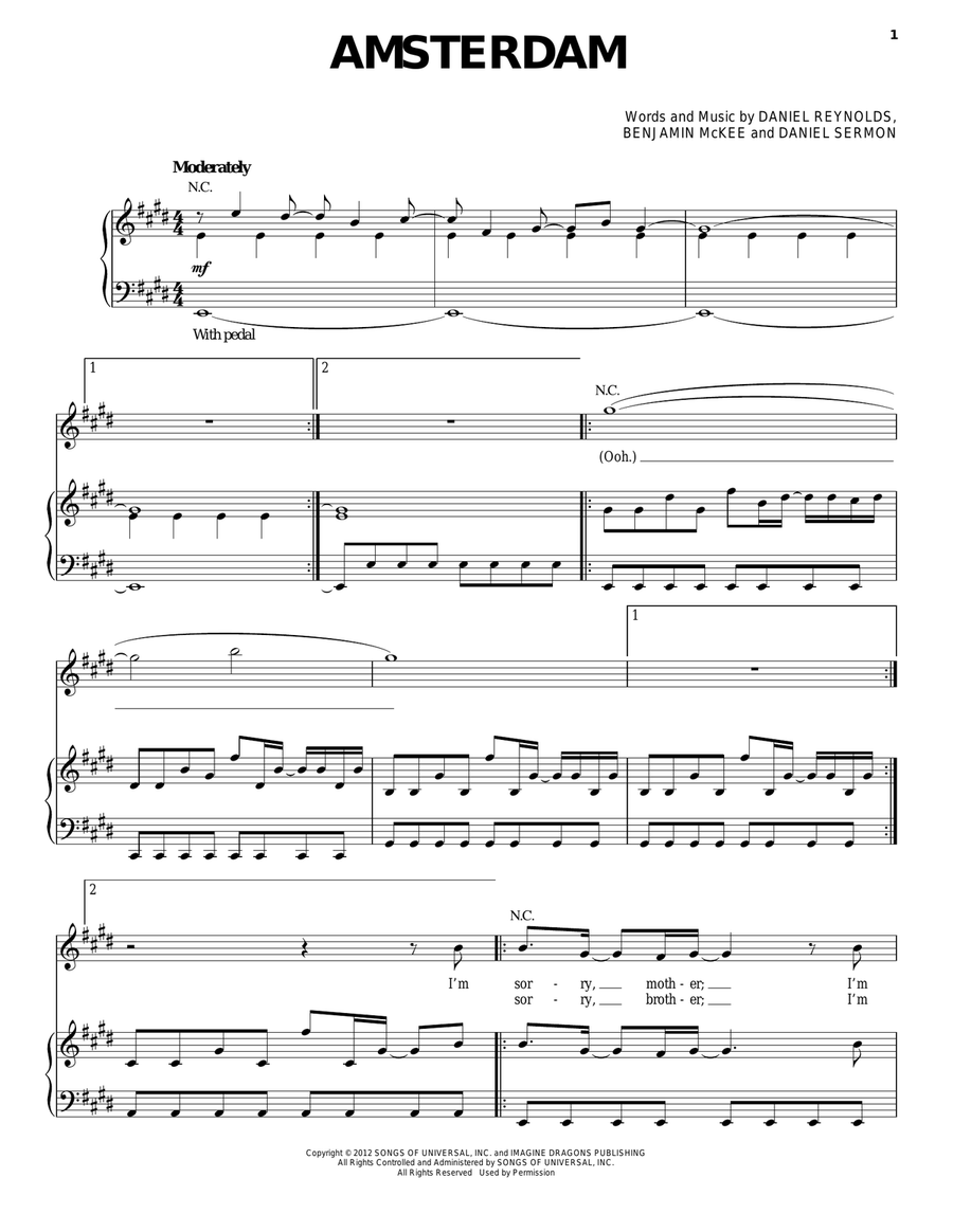 Amsterdam Amsterdam Piano, Vocal, Guitar scores gallery preview page 1