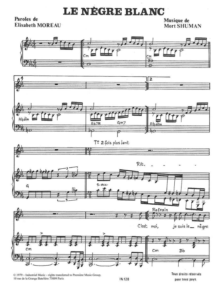 Le Negre Blanc Piano, Vocal scores gallery preview page 1