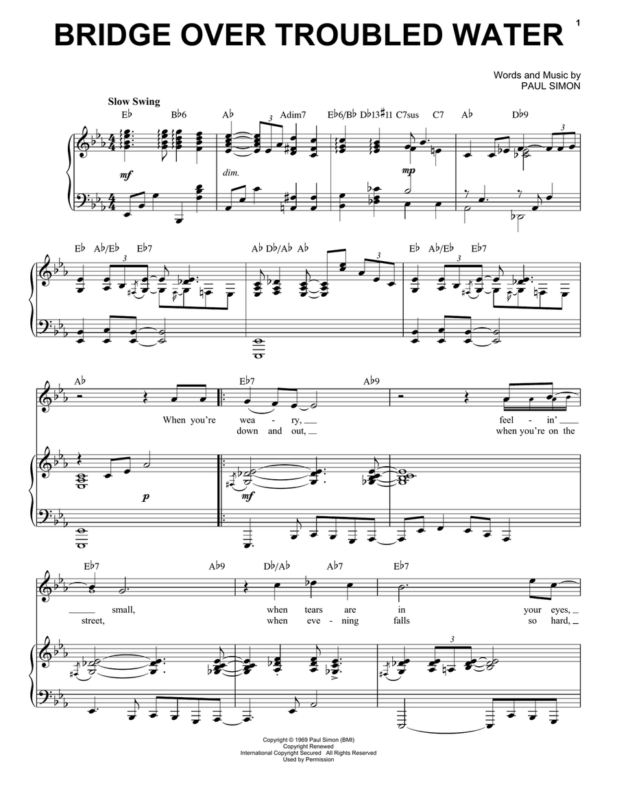 Bridge Over Troubled Water [Jazz version] (arr. Brent Edstrom) High Voice scores gallery preview page 1