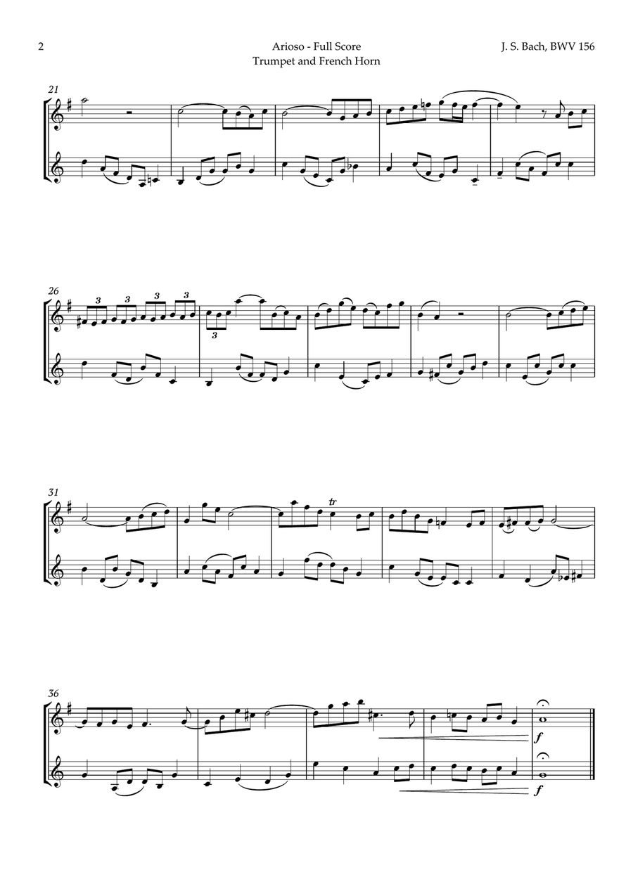 Arioso by Bach for Trumpet and French Horn Brass Duet scores gallery preview page 3