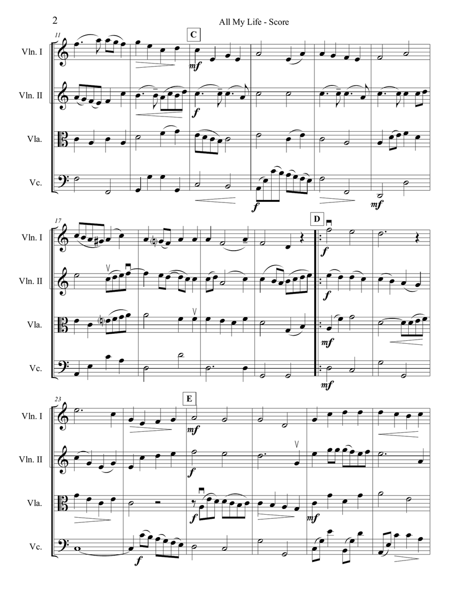 All My Life String Quartet scores gallery preview page 2