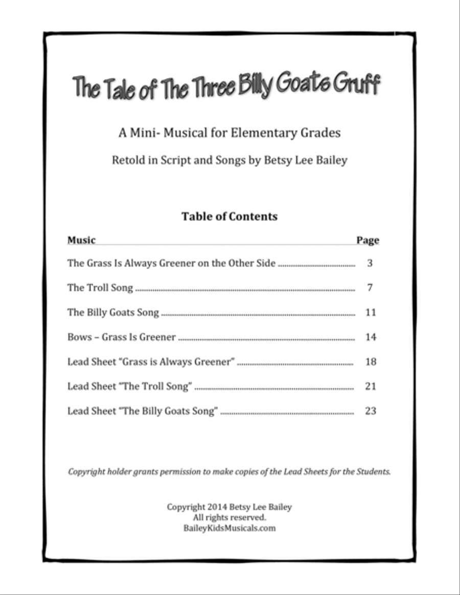 The Tale of the Three Billy Goats Gruff - Score