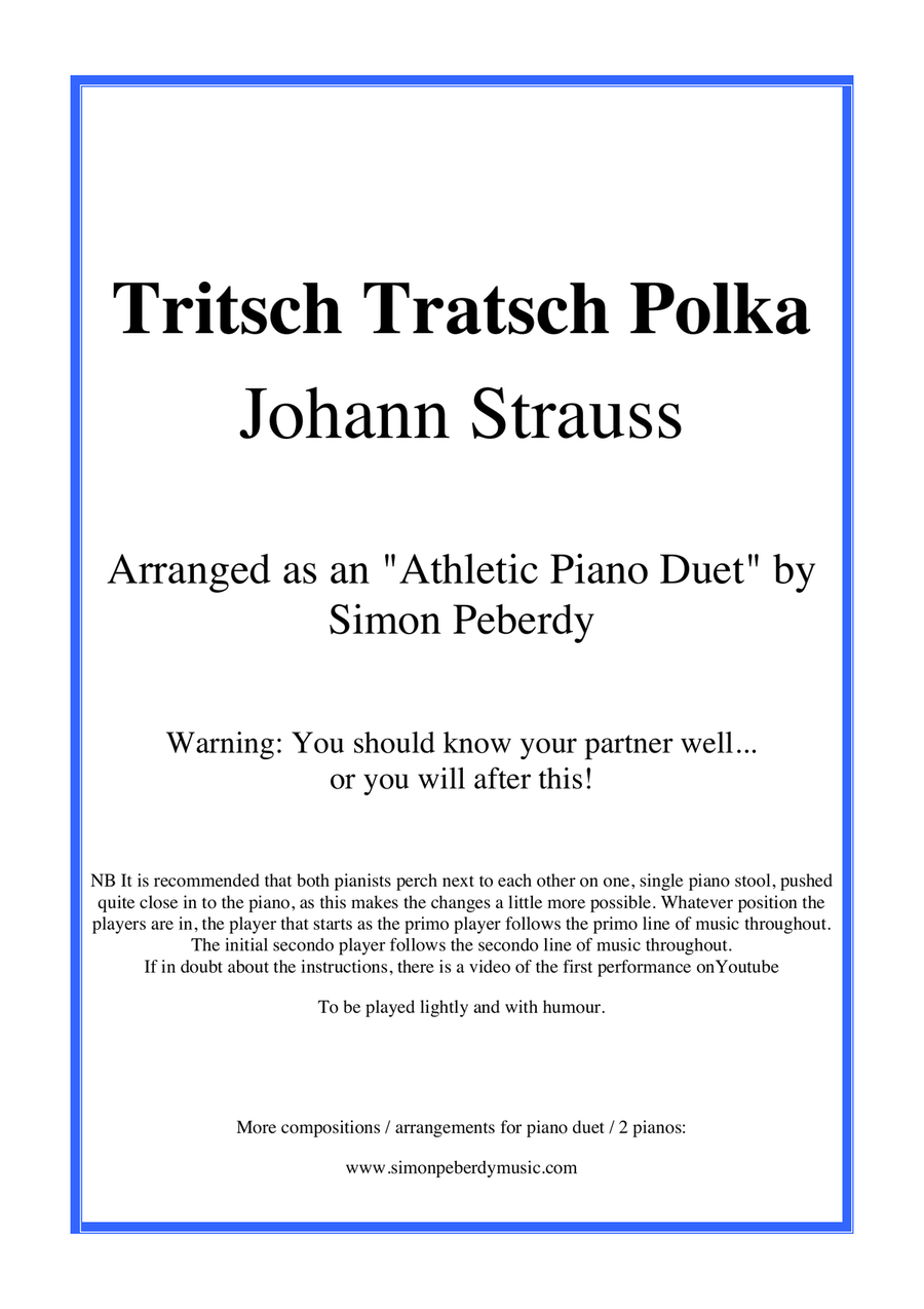 Tritsch Tratsch Polka by Johann Strauss, arranged as an "athletic piano duet" by Simon Peberdy image number null