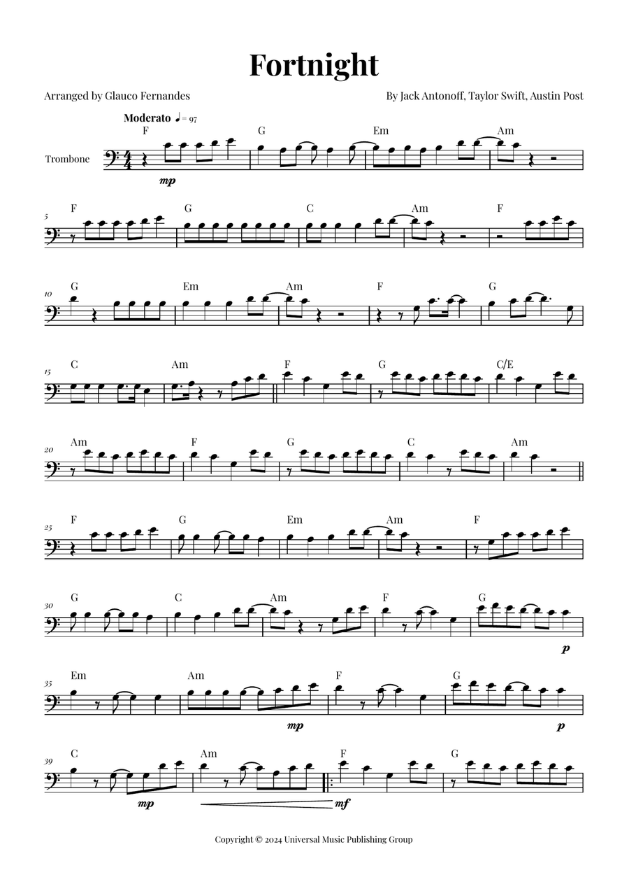 Fortnight Trombone Solo scores gallery preview page 1
