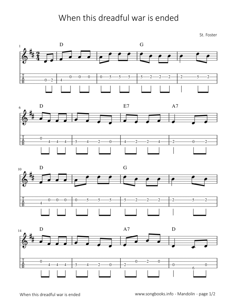 When this dreadful war is ended Mandolin scores gallery preview page 1