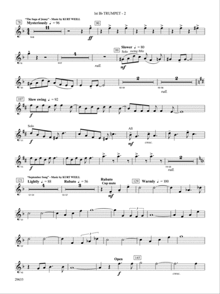 A Tribute to Kurt Weill: 1st B-flat Trumpet Concert Band scores gallery preview page 2