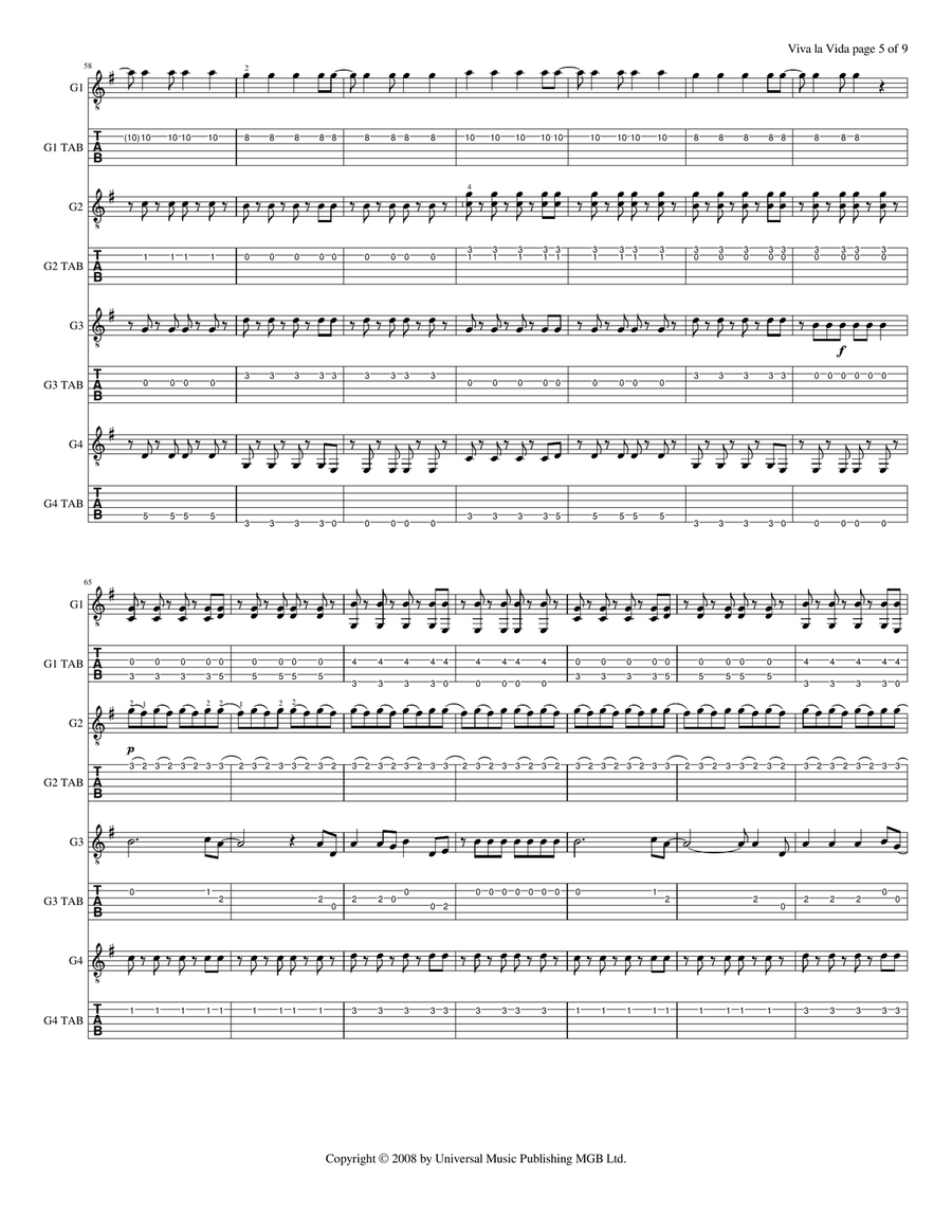 Viva La Vida Guitar Ensemble scores gallery preview page 6