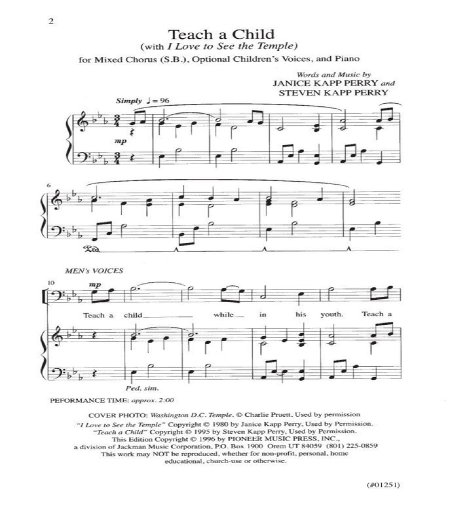 Teach a Child/I Love to See the Temple - SB 2-Part scores gallery preview page 2