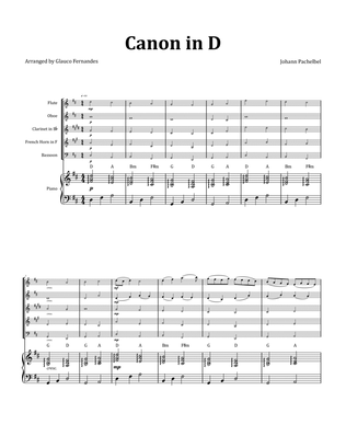 Canon by Pachelbel - Woodwind Quintet with Piano and Chord Notation