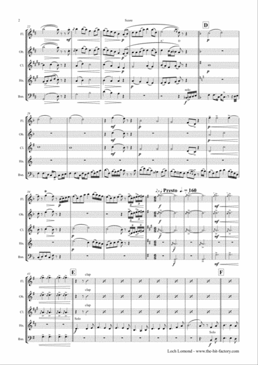 Loch Lomond - Celtic Traditional - Wind Quintet Woodwind Quintet scores gallery preview page 2