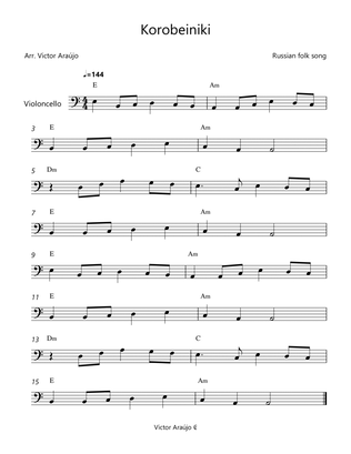 Korobeiniki (from Tetris) - Cello Lead Sheet - Chord Symbols