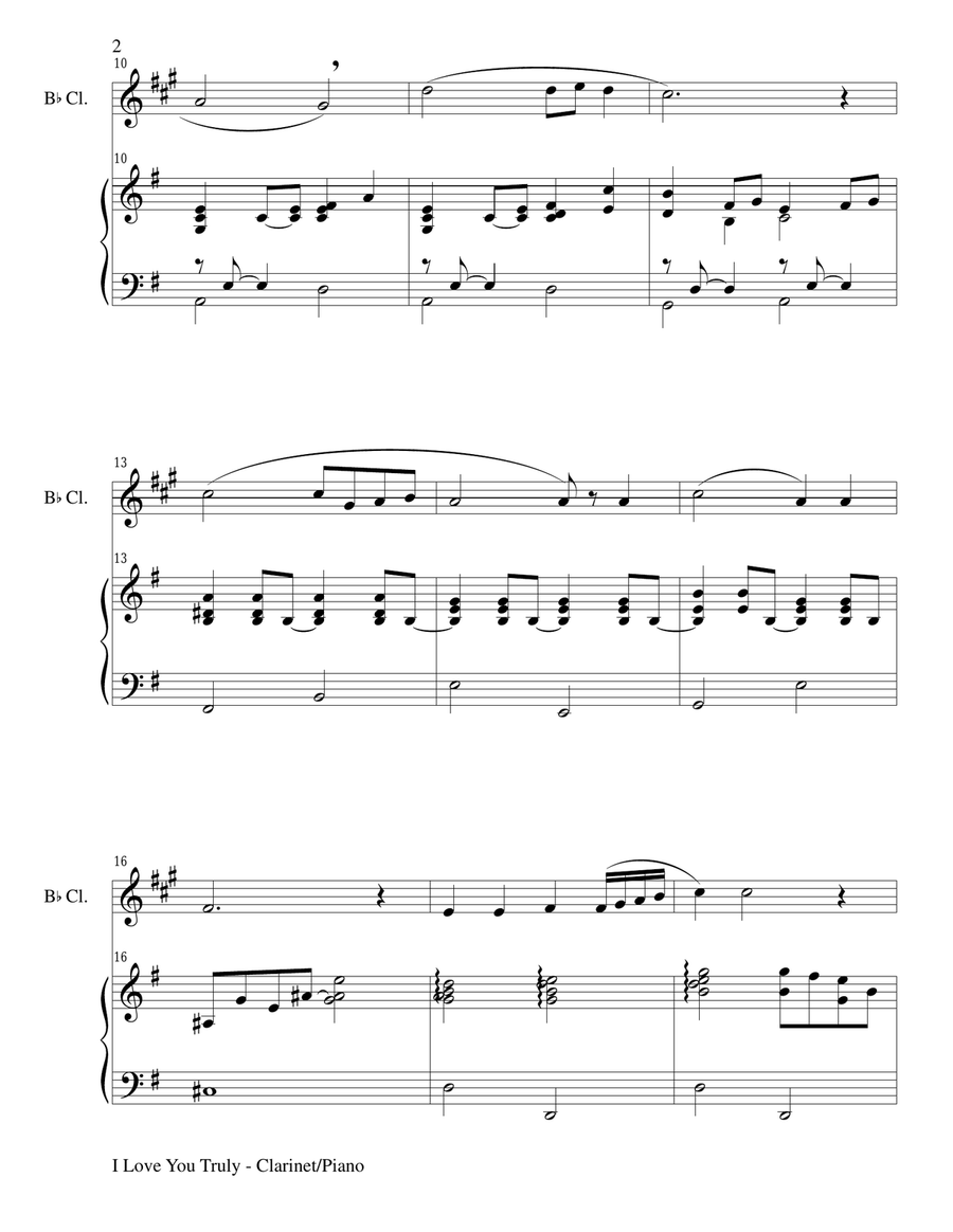 I LOVE YOU TRULY (Duet for Bb Clarinet/Piano with Score and Clar Part) B-Flat Clarinet scores gallery preview page 2