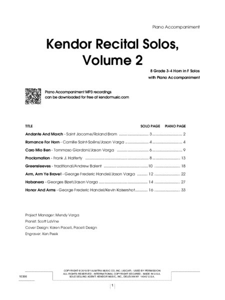 Kendor Recital Solos, Volume 2 - Horn in F With Piano Accompaniment & MP3's image number null