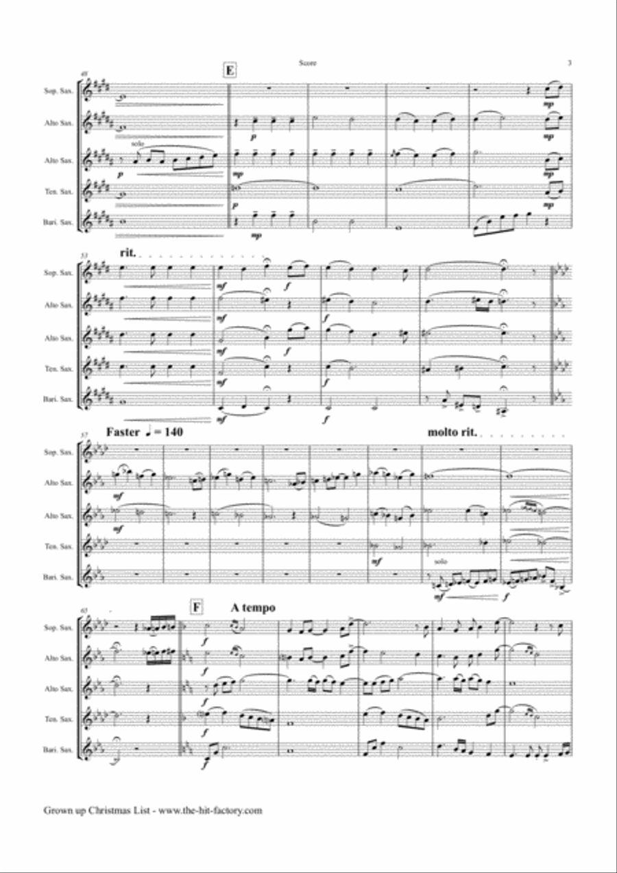 Grown-Up Christmas List Saxophone Quintet scores gallery preview page 3