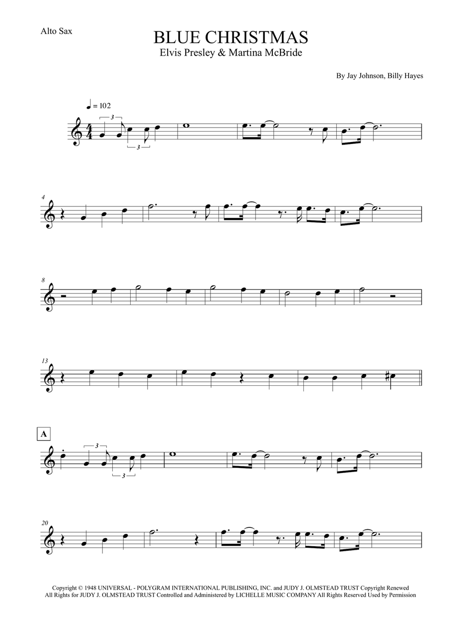 Blue Christmas Alto Saxophone scores gallery preview page 1