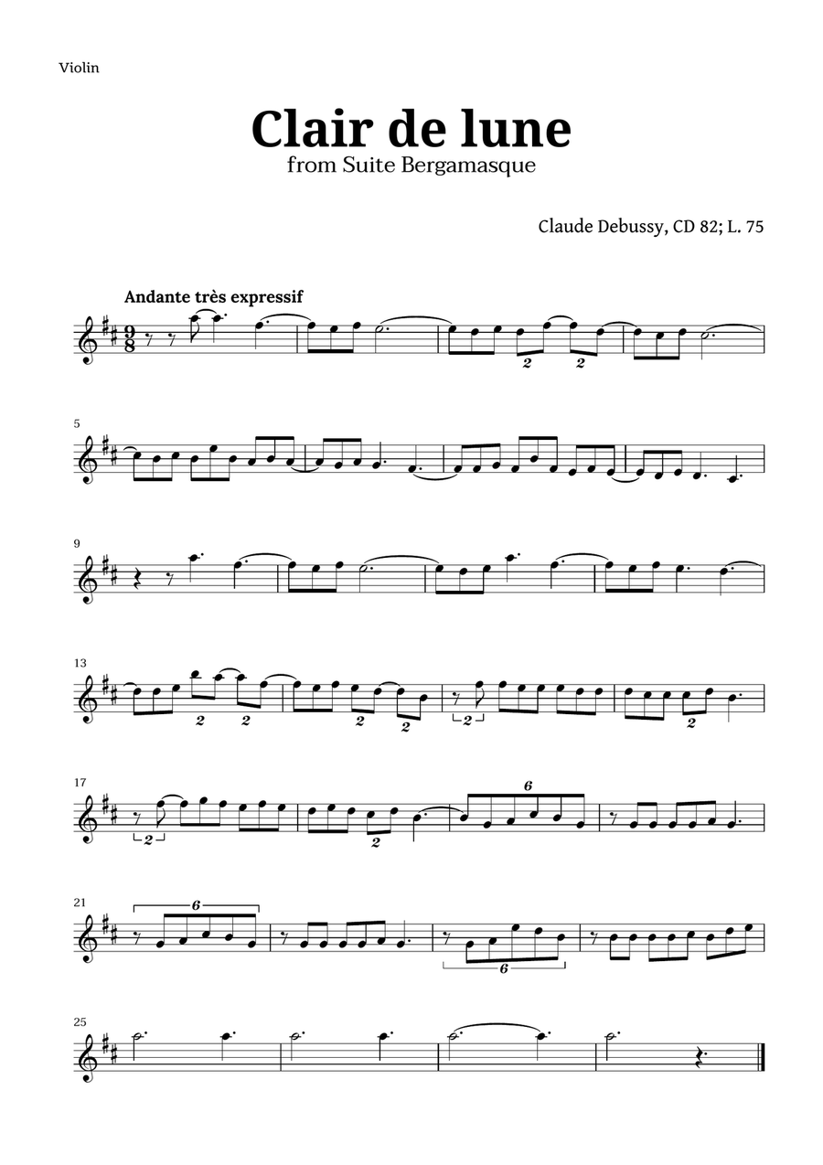 Clair de Lune by Debussy for Violin and Viola String Duet scores gallery preview page 2