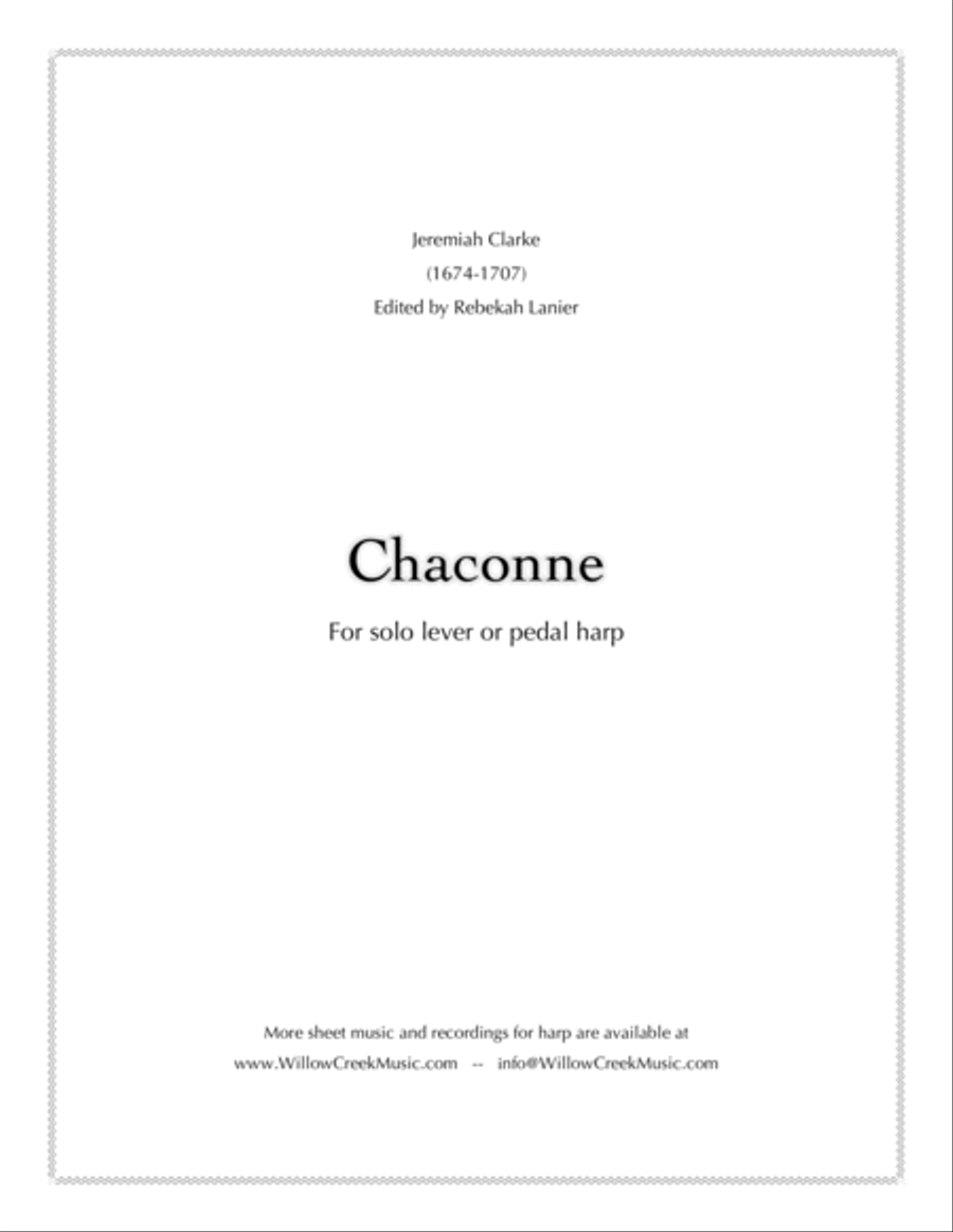 Chaconne by Jeremiah Clarke - solo lever or pedal harp Pedal Harp scores gallery preview page 1