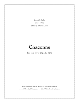 Book cover for Chaconne by Jeremiah Clarke - solo lever or pedal harp