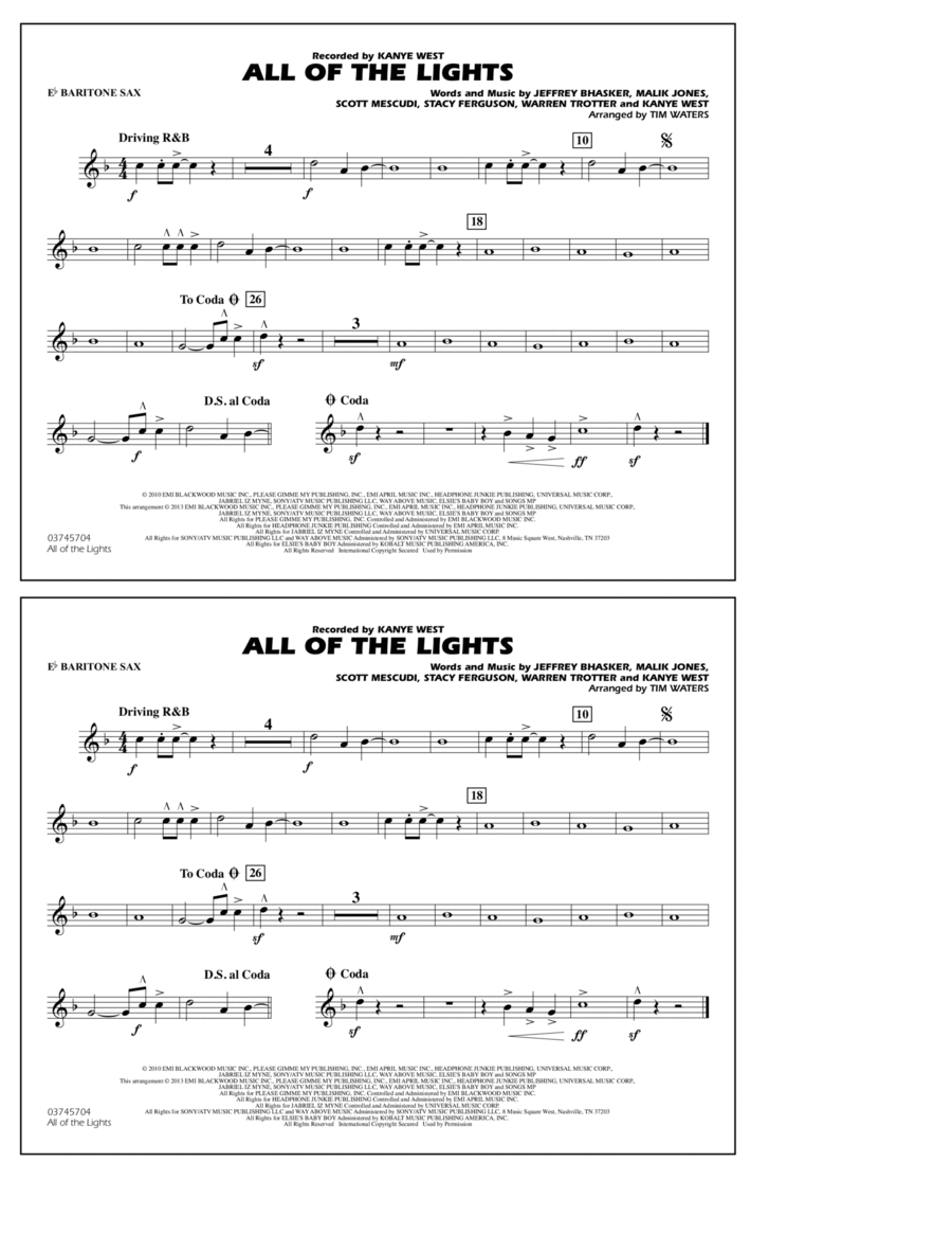 All Of The Lights - Eb Baritone Sax Marching Band scores gallery preview page 1