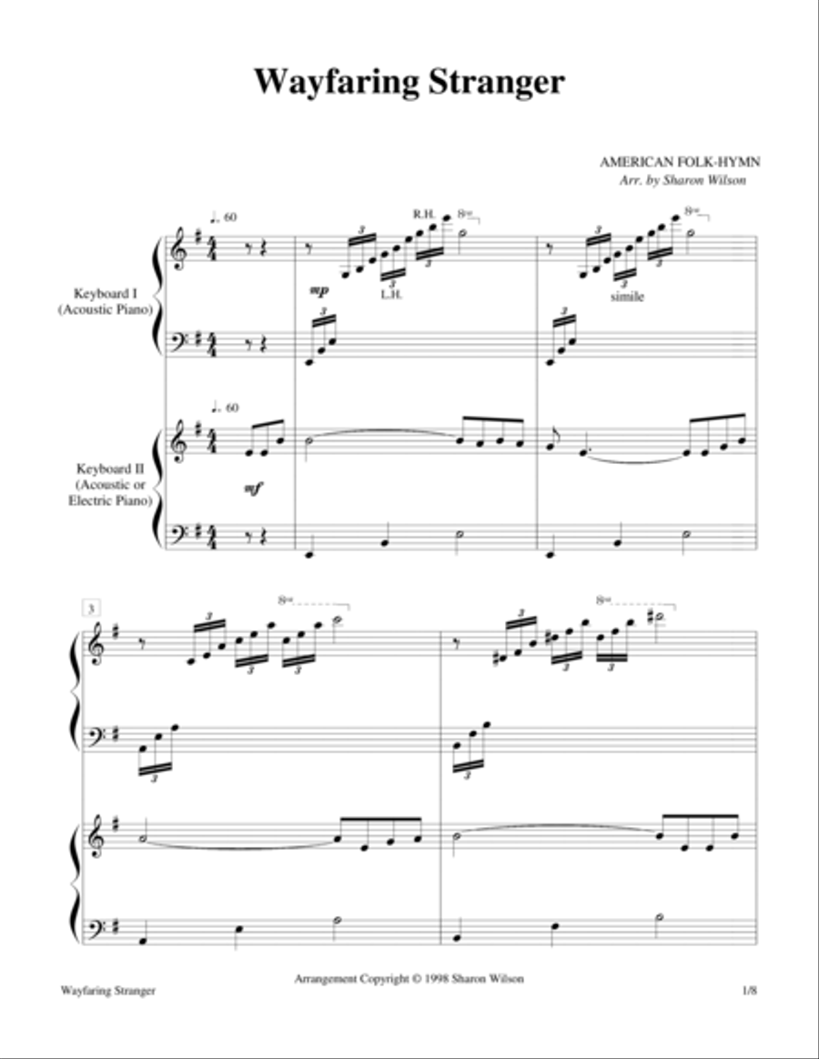 Wayfaring Stranger (2 Pianos, 4 Hands Duet) 2 Pianos, 4-Hands scores gallery preview page 1