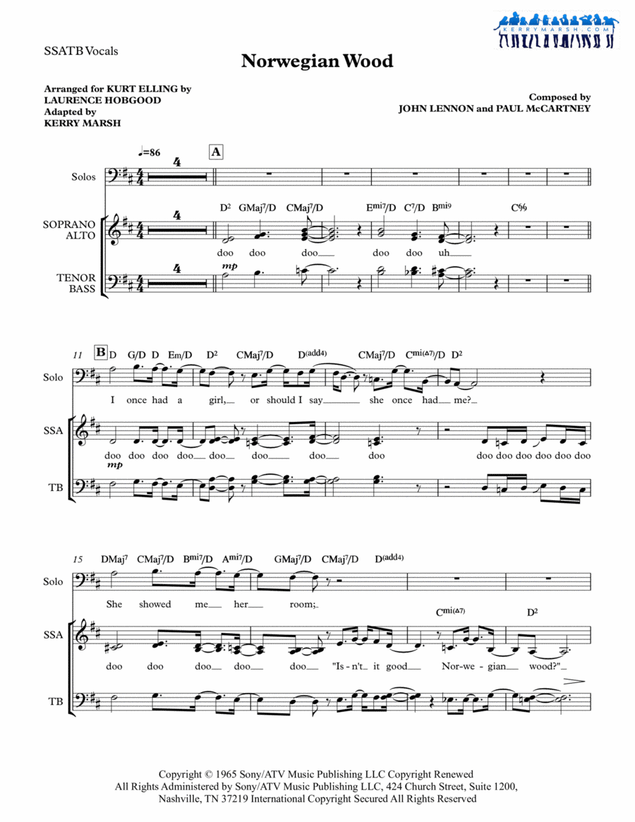 Norwegian Wood (This Bird Has Flown) Divisi scores gallery preview page 1