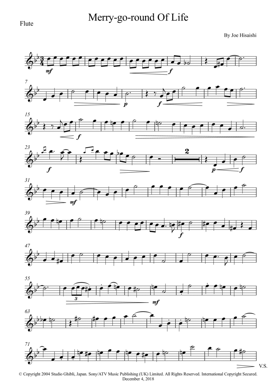 Merry-go-round Of Life Flute Solo scores gallery preview page 1