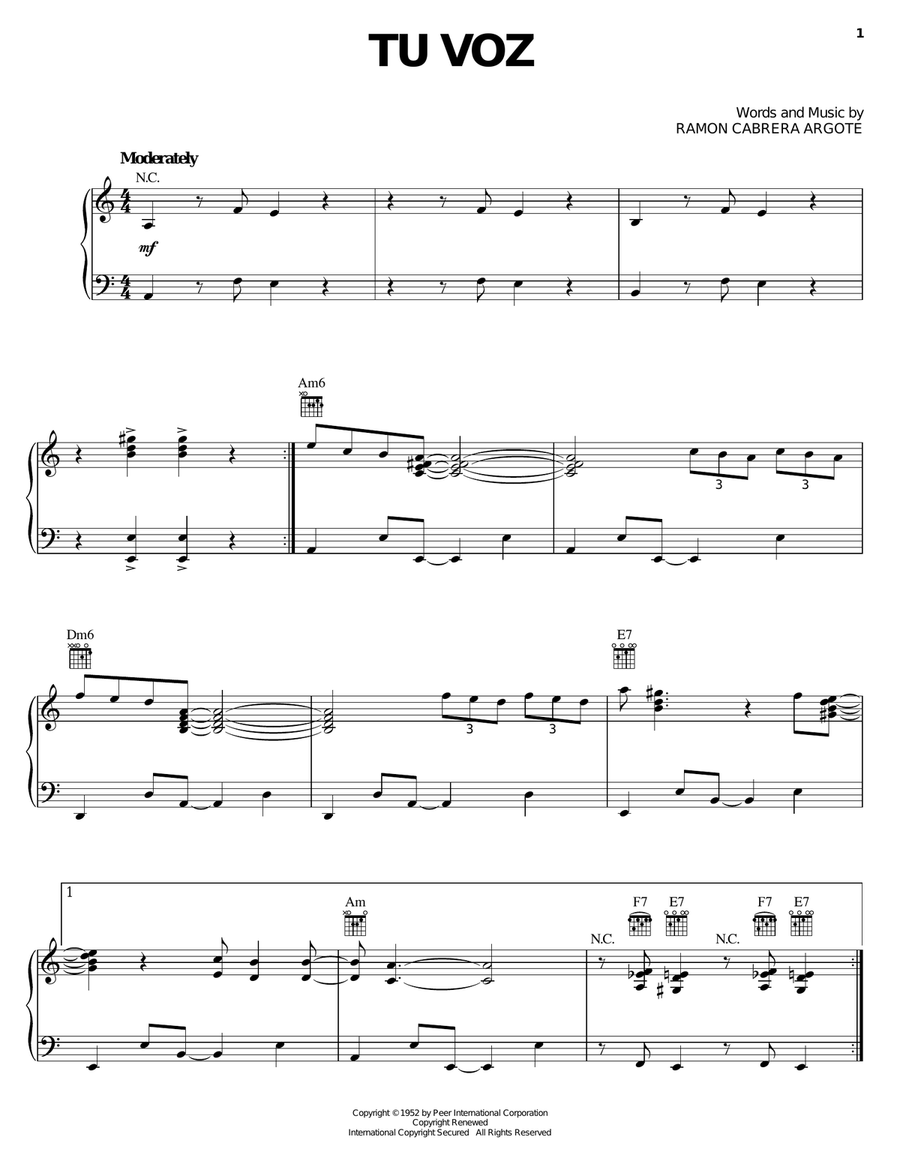 Tu Voz Piano, Vocal, Guitar scores gallery preview page 1