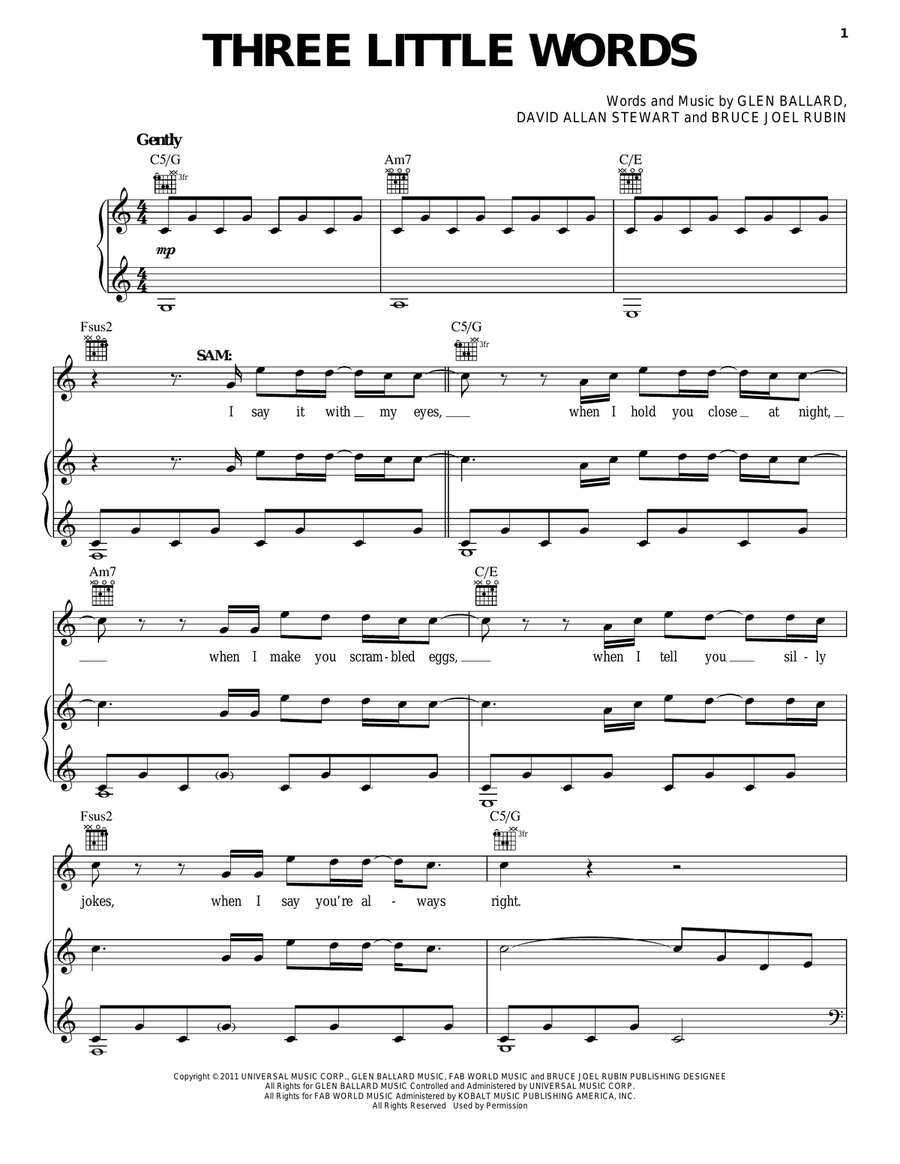 Three Little Words Three Little Words Guitar scores gallery preview page 1