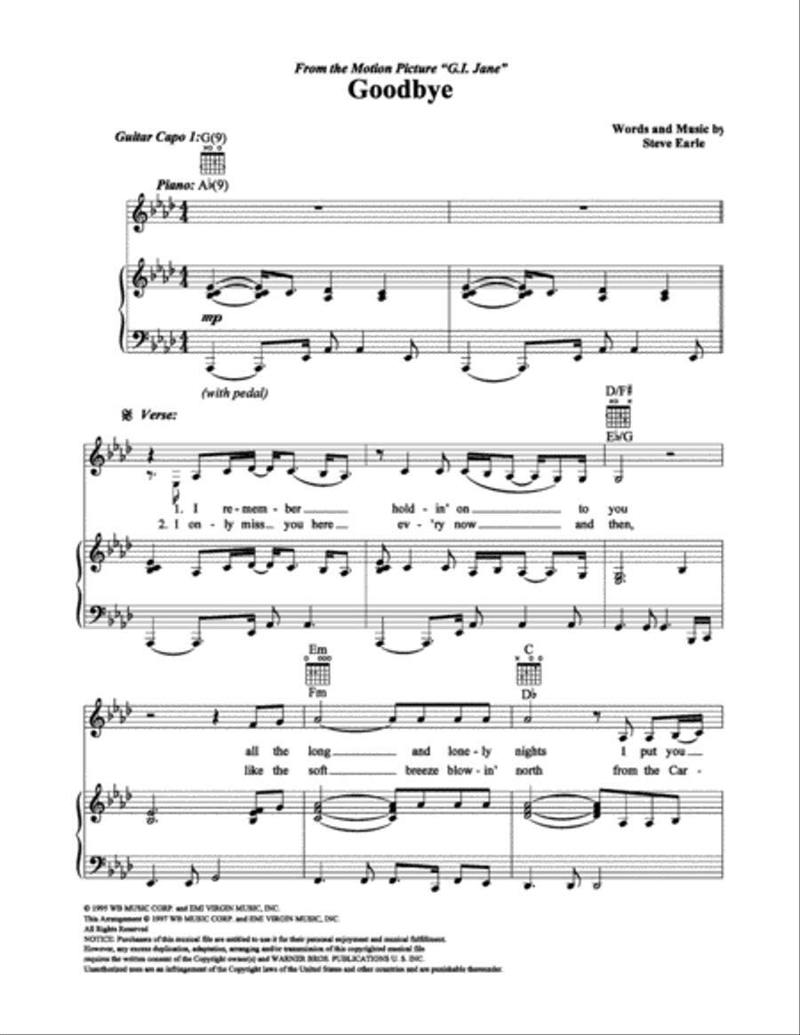 Goodbye Goodbye Piano, Vocal, Guitar scores gallery preview page 1