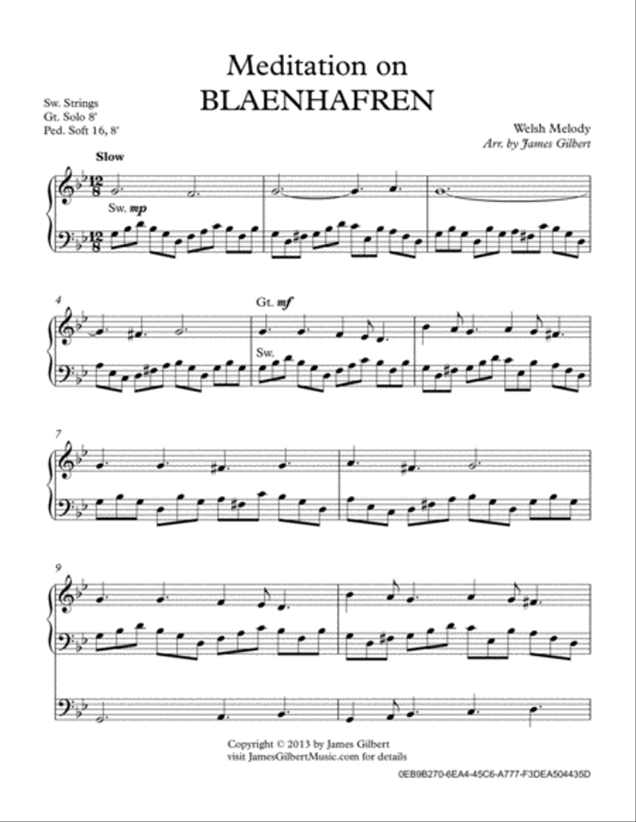 Meditation on BLAENHAFREN Organ Solo scores gallery preview page 2