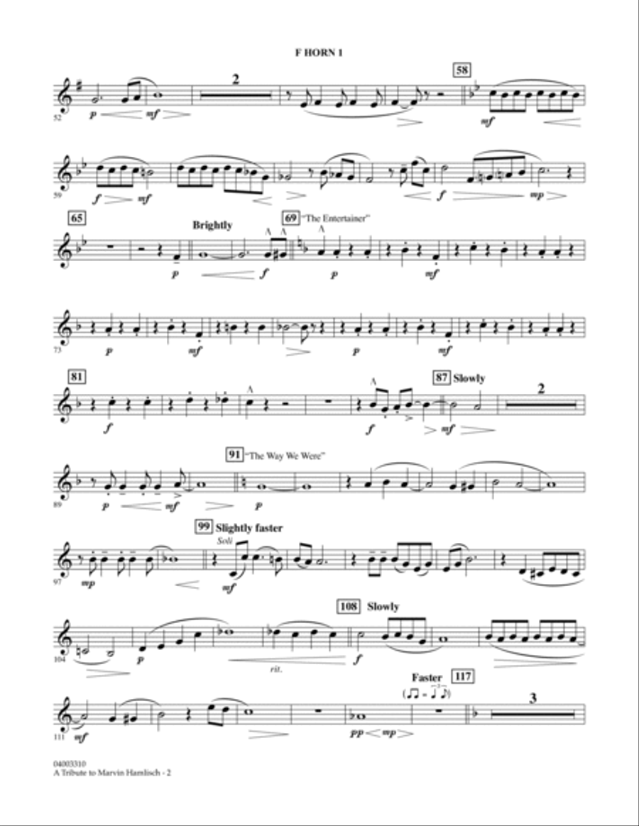 A Tribute To Marvin Hamlisch - F Horn 1 Concert Band scores gallery preview page 2
