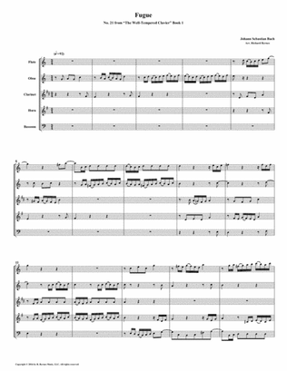 Fugue 21 from Well-Tempered Clavier, Book 1 (Woodwind Quintet)