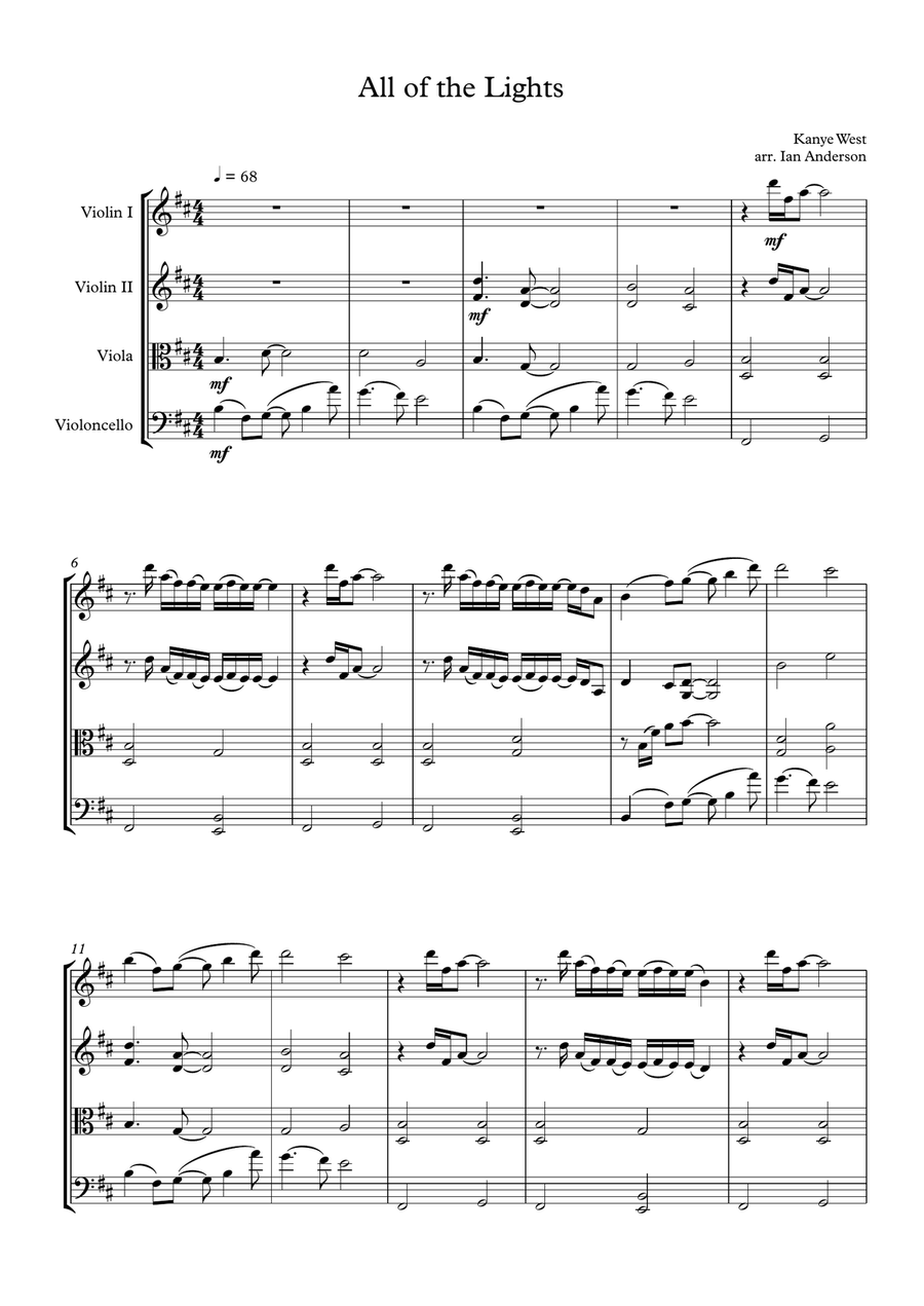 All Of The Lights String Quartet scores gallery preview page 1