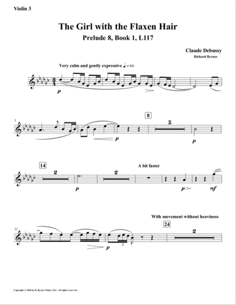 The Girl with the Flaxen Hair, Prelude 8, Book 1 by Claude Debussy (String Orchestra) String Orchestra scores gallery preview page 6