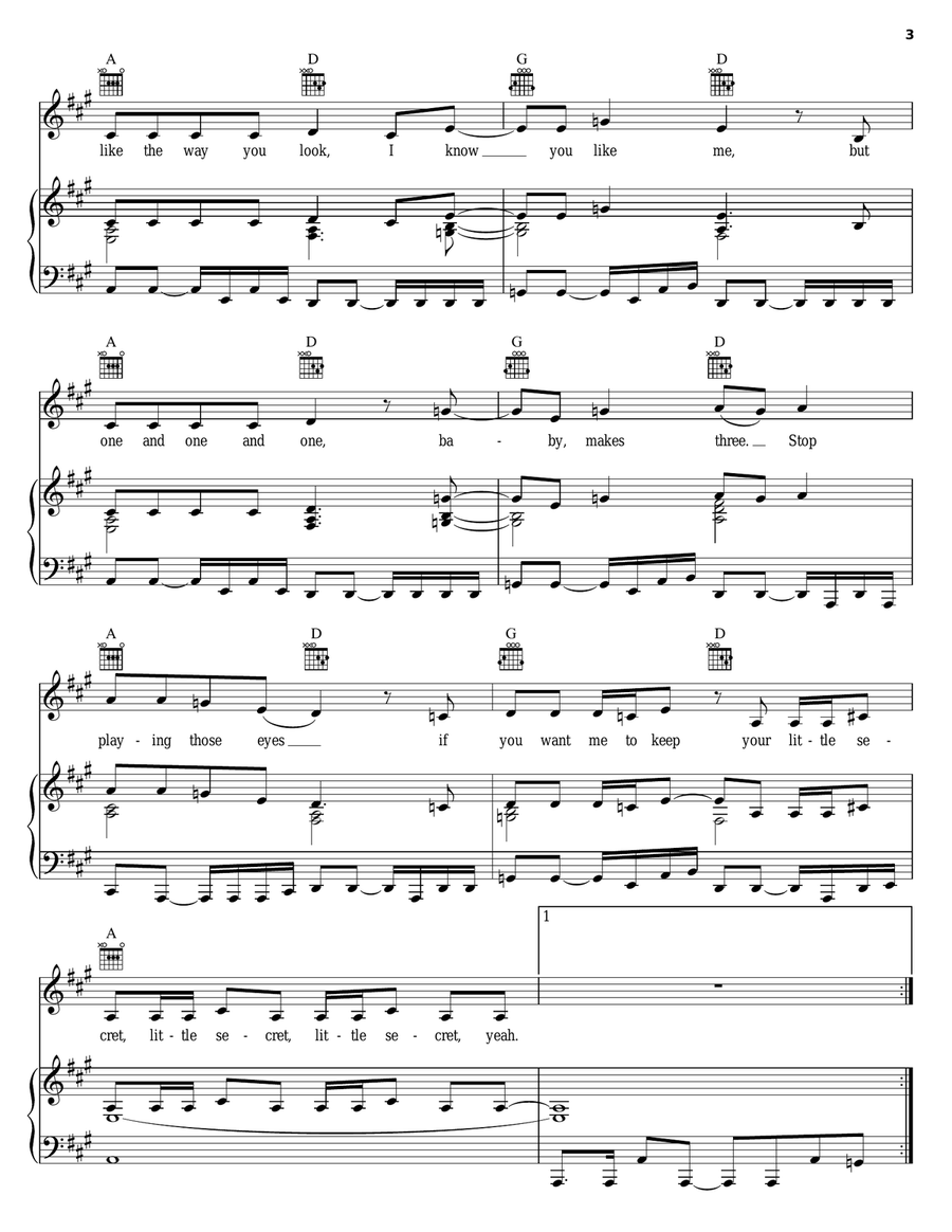 Your Little Secret Piano, Vocal, Guitar scores gallery preview page 3