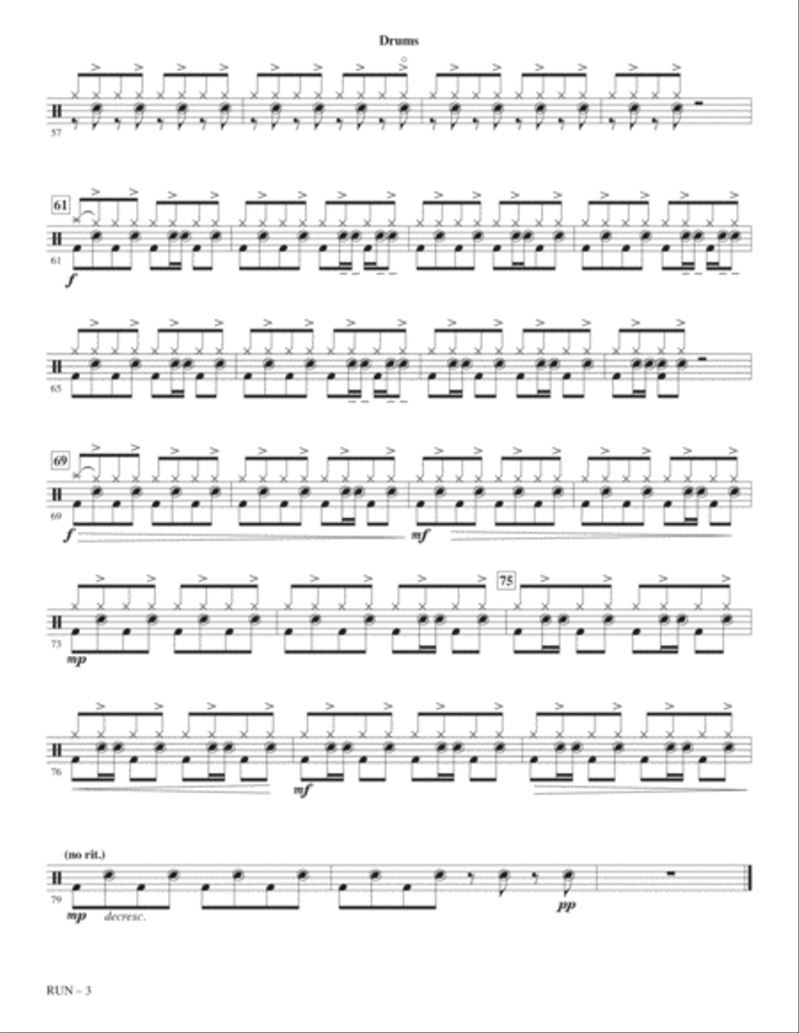 Run (arr. Jacob Narverud) - Drums Choir scores gallery preview page 3