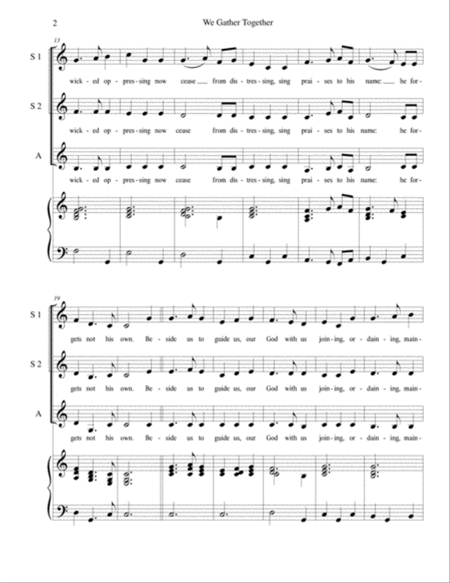 We Gather Together (The Thanksgiving Hymn) - for SSA choir with piano accompaniment SSA scores gallery preview page 2