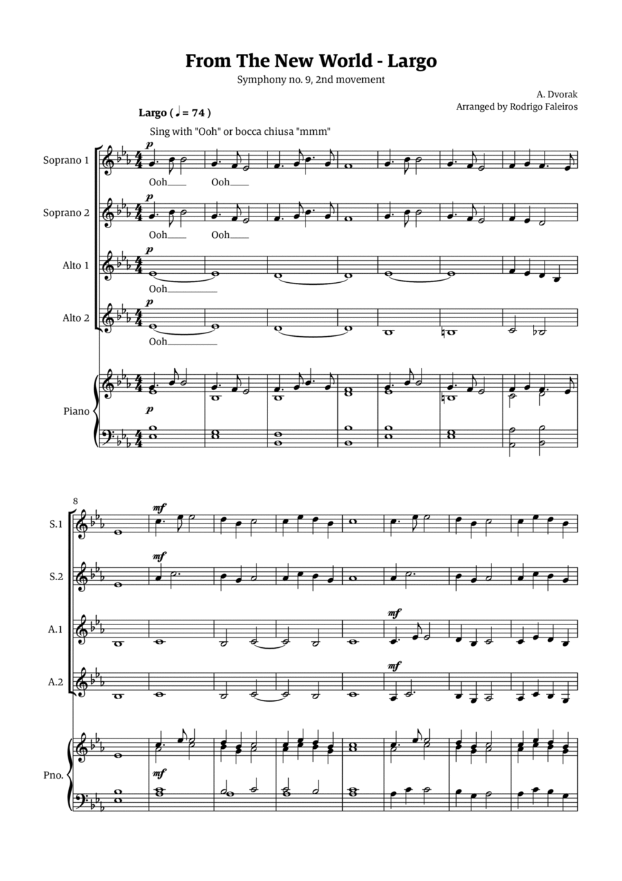 Largo (2nd movement of the Symphony no. 9 'From The New World') SSAA scores gallery preview page 1