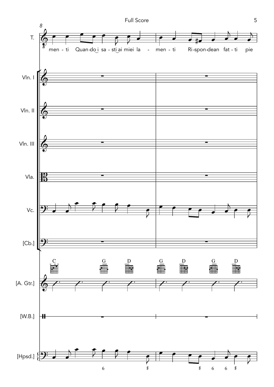 Vi ricorda o boschi ombrosi (score and parts for tenor and strings, with editorial guitar, harpsicho String Orchestra scores gallery preview page 5