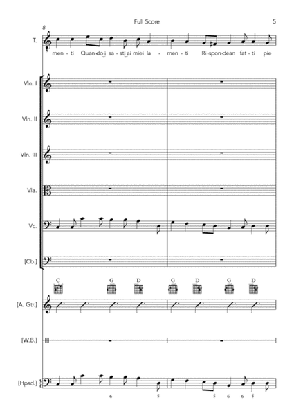 Vi ricorda o boschi ombrosi (score and parts for tenor and strings, with editorial guitar, harpsicho